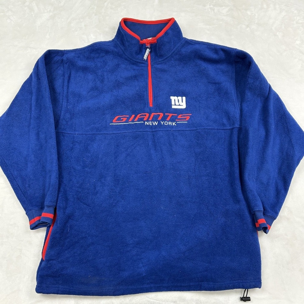 NFL New York Giants Fleece Pullover Mens Large Blue Quarter Zip Sweatshirt